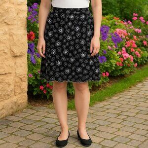 Grace Elements Black White Embroidered Floral Linen‎ Artsy Bohemian Skirt 14